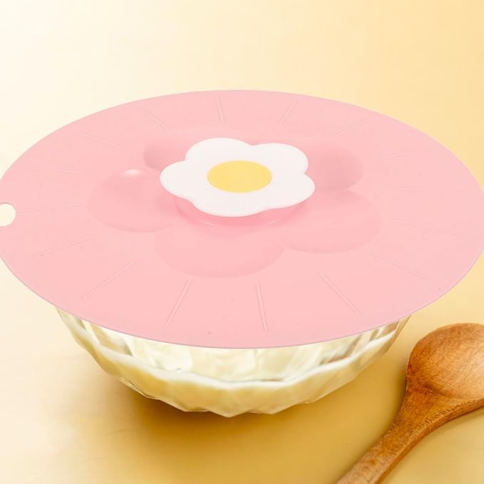 Reusable Silicone Lid Pink Flower Design Stretch Bowl Cover for Microwave Food Storage Refrigerator and Freezer Safe Flexible Kitchen Silicone Lid for Pots and Glassware