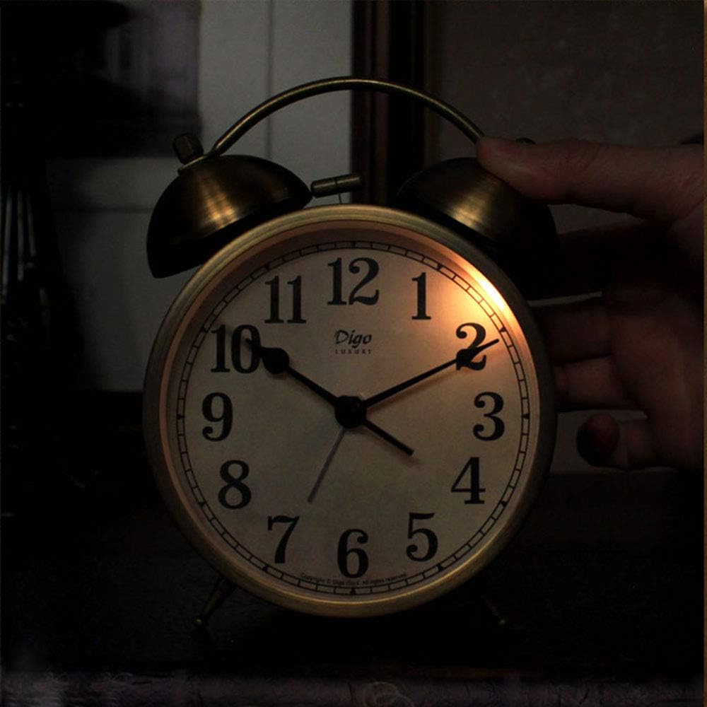 Maxspace Metal Golden Table Clock, Retro Vintage Non-Ticking Small Alarm Clock,Battery Operated Silent Quartz Movement HD Glass Desk Clock for Bedroom Living Room Indoor Decoration Kids… (Arabic3)