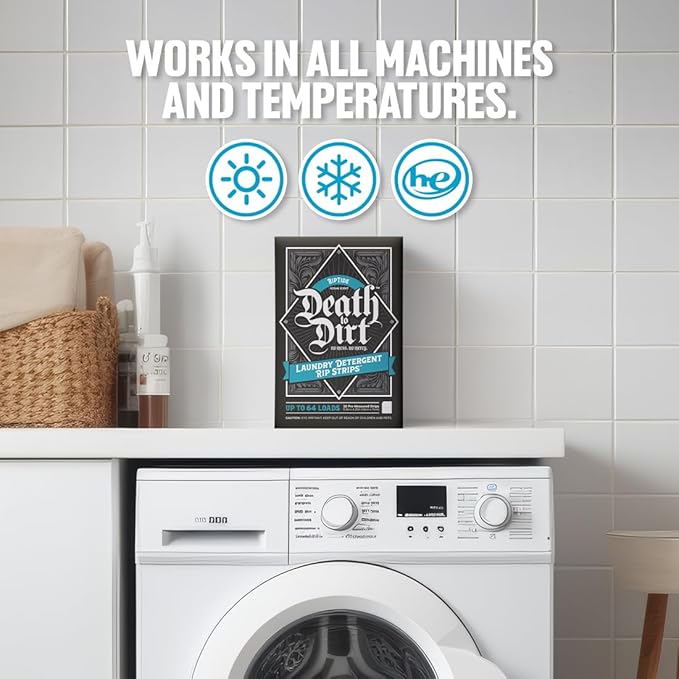 Death to Dirt Laundry Detergent Sheets, 64 Loads, Tough on Stains and Odors, Gentle on Skin and Fabric, Plant-Based & Eco-Friendly, RipTide Ocean Scent, 32ct