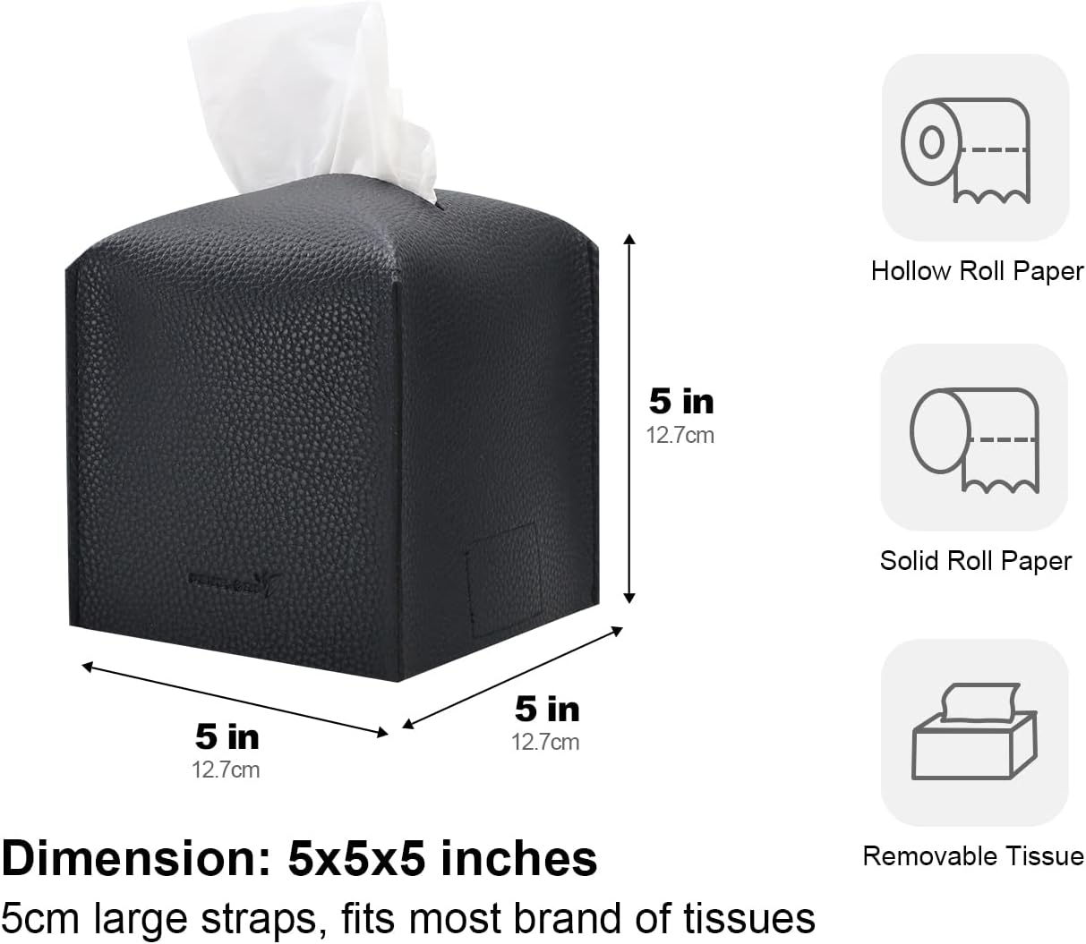 Tissue Box Cover 5X5X5'' PU Leather Tissue Holder Square Tissue Cube Box Organizer for Bathroom Vanity Countertop, Car, Night Stands, Office, Home, Kitchen (2Pack, Black)