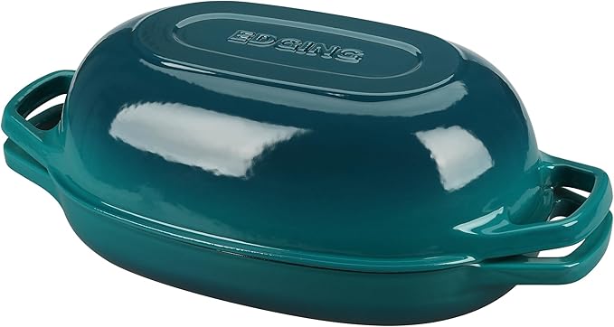 Enameled Cast Iron Oval Dutch Oven Pot with Lid, Dutch Oven for Sourdough Bread Baking, Oval Bread Pan, Bread Oven, Bread Dutch Oven, 5qt, Darkcyan