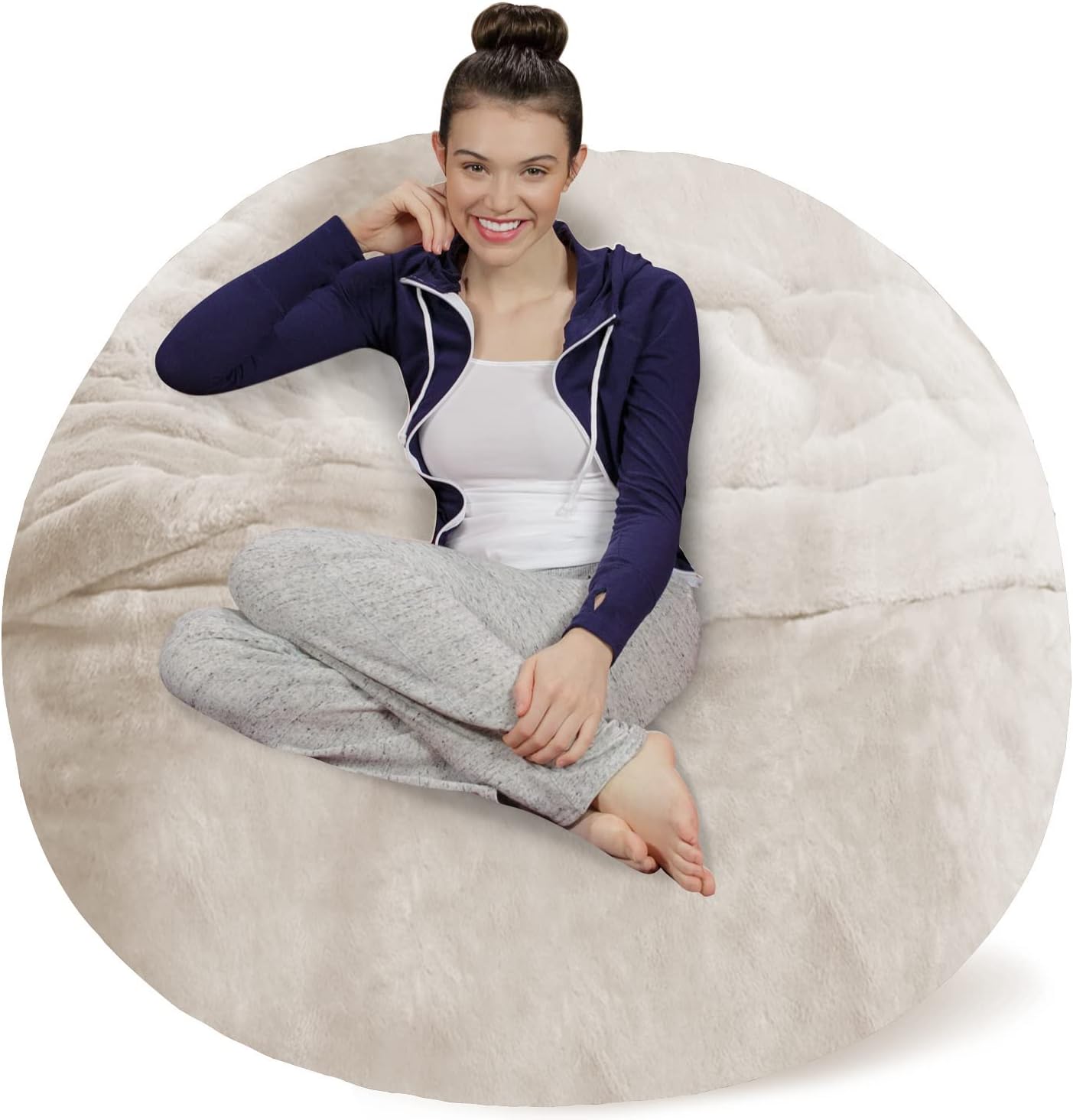 Sofa Sack Bean Bag Chair - Plush, Ultra Soft - Memory Foam Bean Bag Chair with Faux Rabbit Fur Cover - Stuffed Foam Filled Furniture and Accessories for Dorm Room 5 Feet - Cream