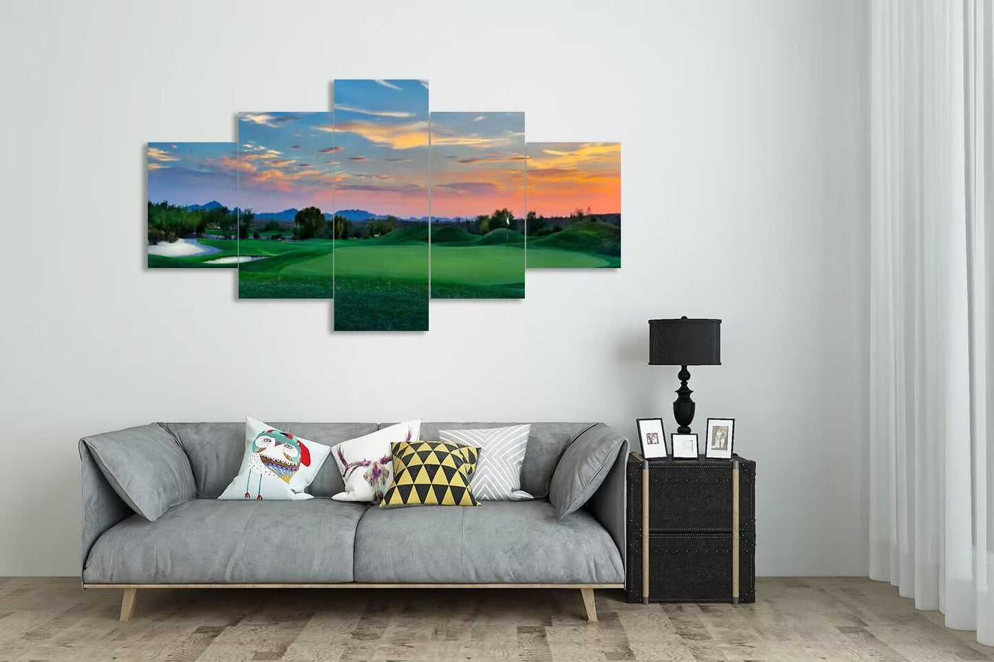 Arizona Scottsdale Golf Course Wall Art for Living Room Bedroom Bathroom - Sunset Arizona Scottsdale Landscape Pictures Posters Framed Artwork Canvas Prints Ready to Hang(60''W x 32''H)