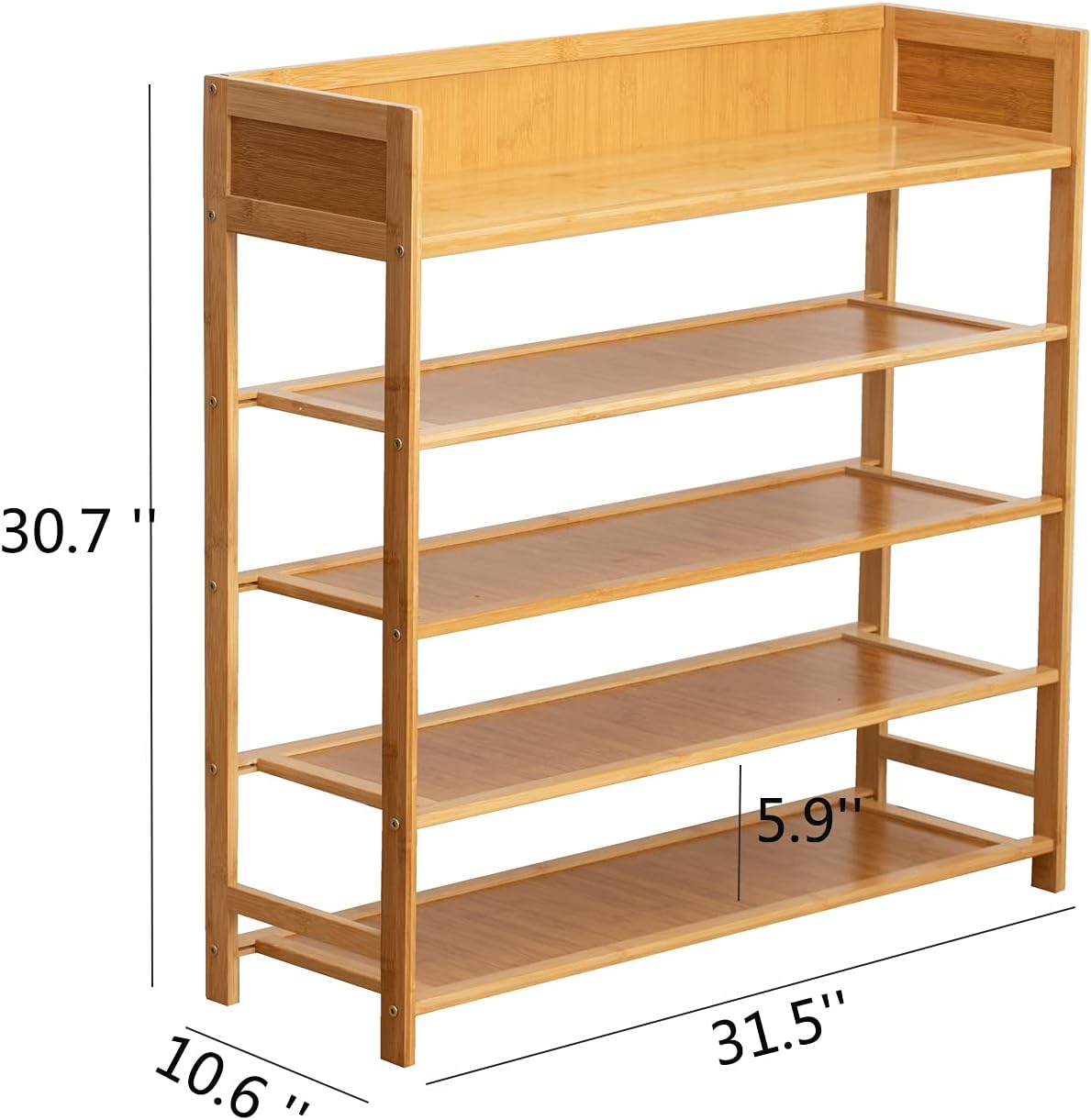 Bamboo Shoe Rack Organizer, 5 Tier Shoe Shelf Storage Organizer, for Entryway, Hallway, and Closet (Nature-31.5)