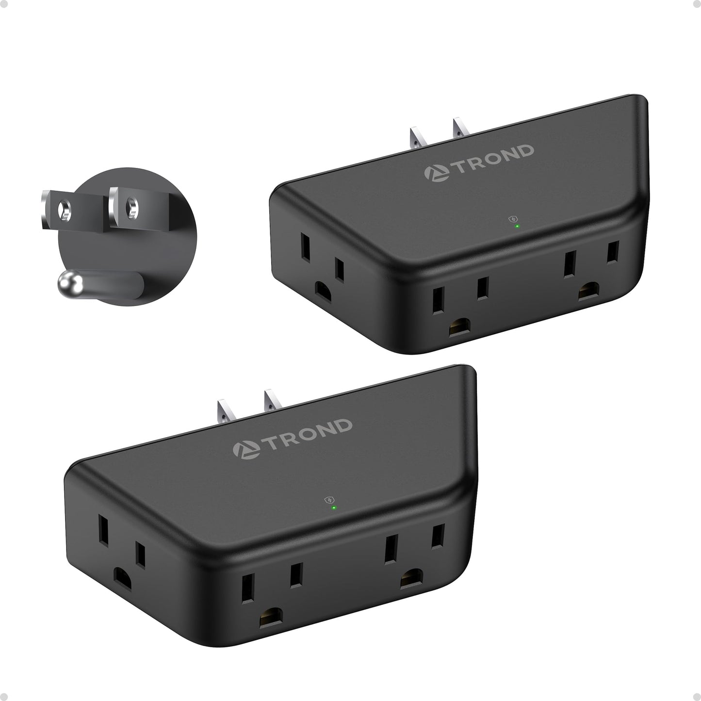 TROND Outlet Extender Surge Protector 2 Pack - Multi Plug Wall Outlet with 4 Grounded Sockets, Angled Wall Plug Splitter, 900J,