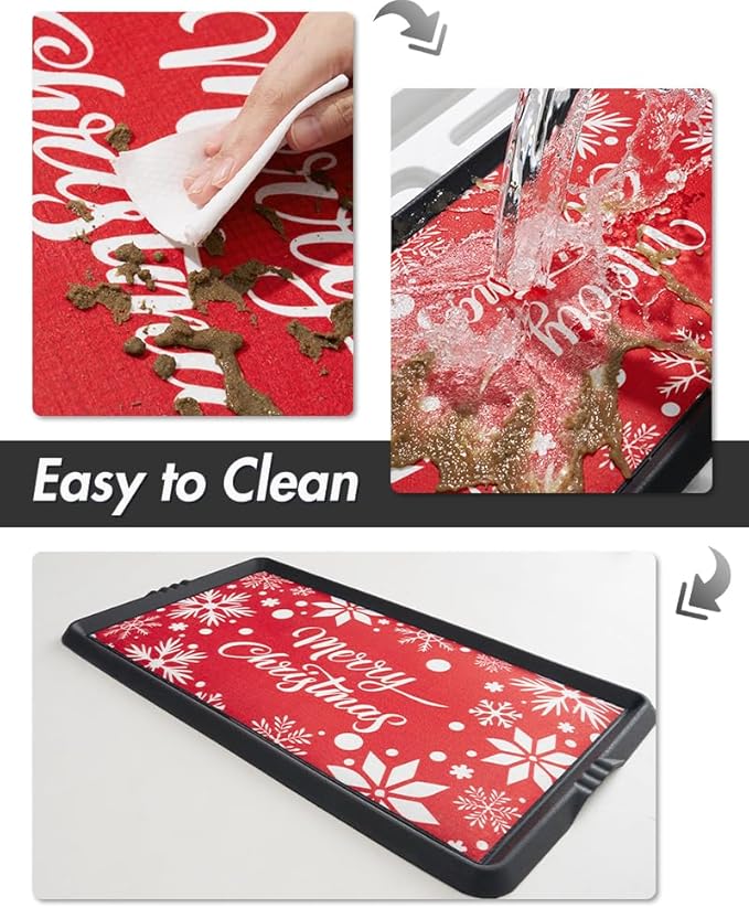Christmas Boot Tray Mat - Heavy Duty Snow & Water Catch Tray, Waterproof Rubber Shoe Mat with Lip for Entryway, Indoor & Outdoor Holiday Decor Storage (16"x48")