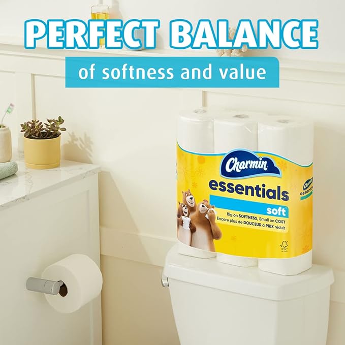 Charmin Essentials Soft Toilet Paper, 9 Mega Rolls = 36 Regular Rolls