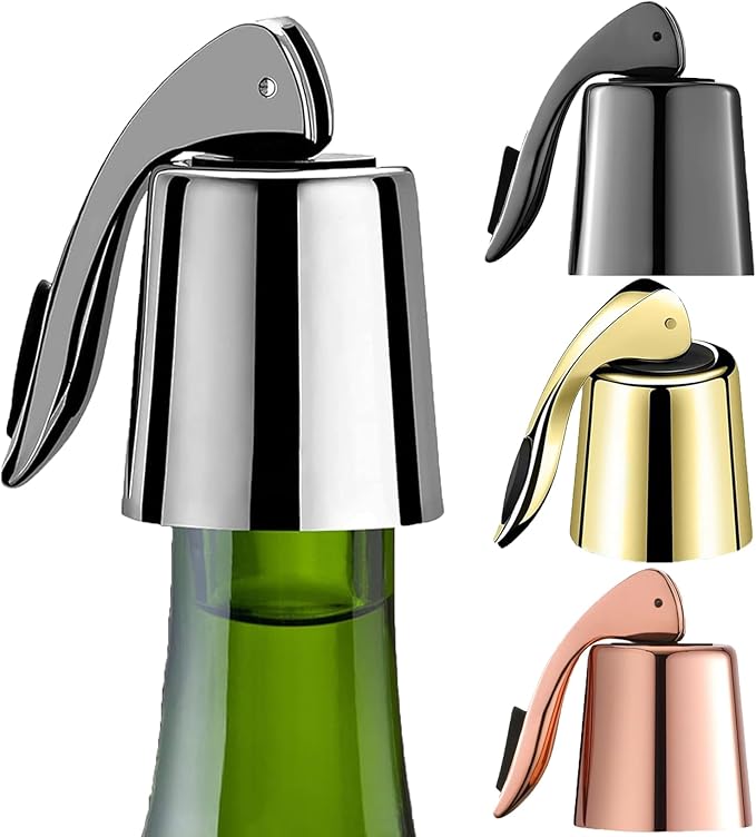 Wine Stoppers Set of 2, Pafusen, Stainless Steel Wine Bottle Stopper with Silicone Seal, Reusable Wine Freshness Keep, wine saver wine bottle sealer stopper, wine accessories (4-Pack-Mixed Color)
