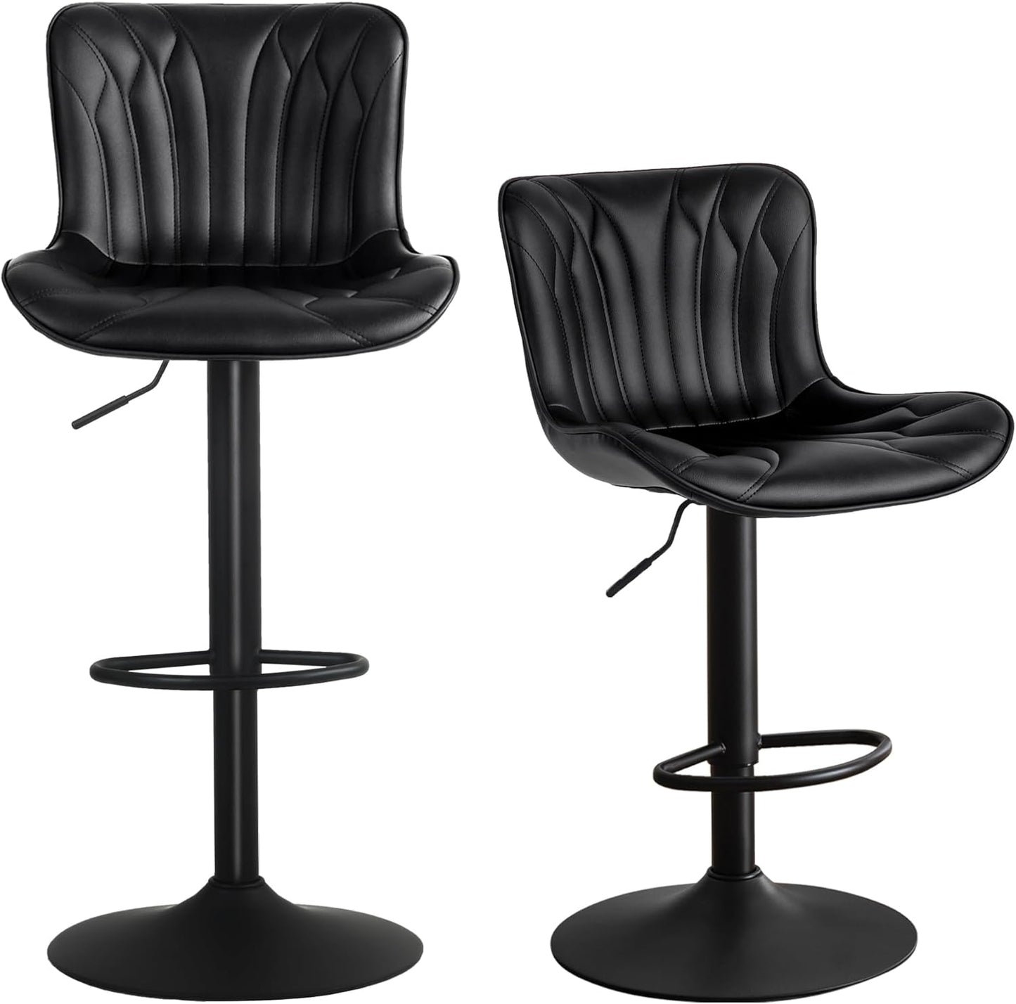 YOUNUOKE Bar Stools Set of 2 Black Barstools Adjustable Counter Height Stools 24 inch Swivel Modern Bar Stool with Back for Kitchen Island