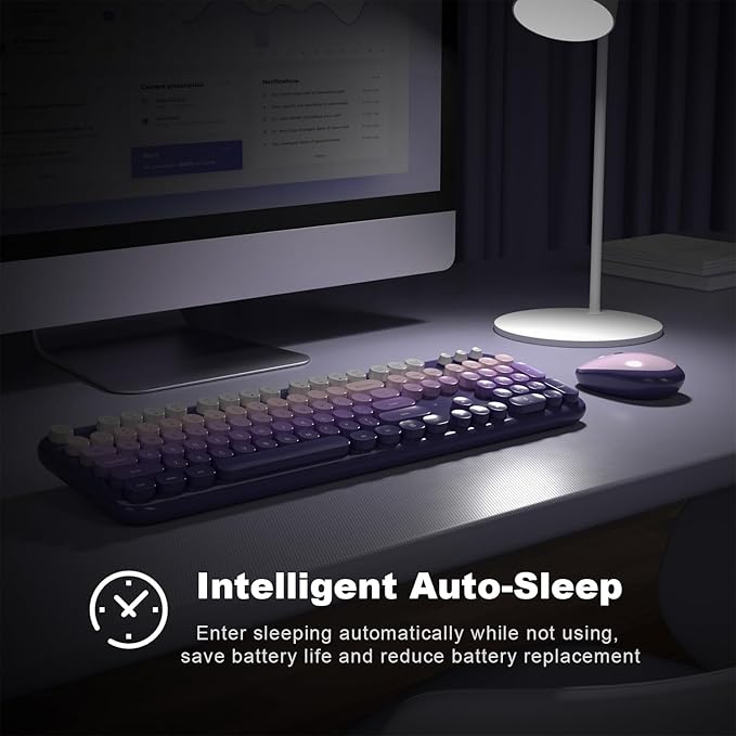 Wireless Keyboard and Mouse Combo, 104 Keys Full Size Typewriter Keyboards and 2.4 GHz USB Receiver Plug Play Mouse for Windows, PC, Laptop, Desktop (Purple)