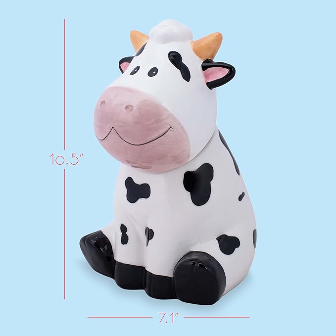 Dolomite Ceramic 10.5 x 7.1 Everyday Cookie & Candy Jar with Airtight Lid: Perfect for Kitchen Canisters, Pet Treat Containers & Decorative Farmhouse Storage, Cute Spotted Cow