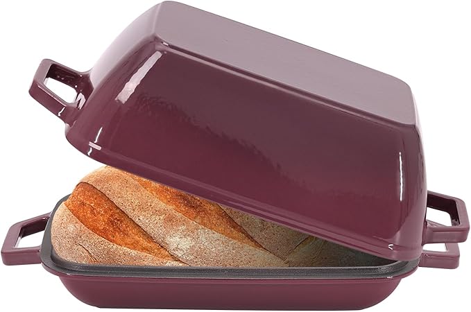 Cast Iron Dutch Oven for Bread Baking 12x8 Inch Enameled Bread Oven with Lid 6QT Cast Iron Bread Dutch Oven for Sourdough，Magenta