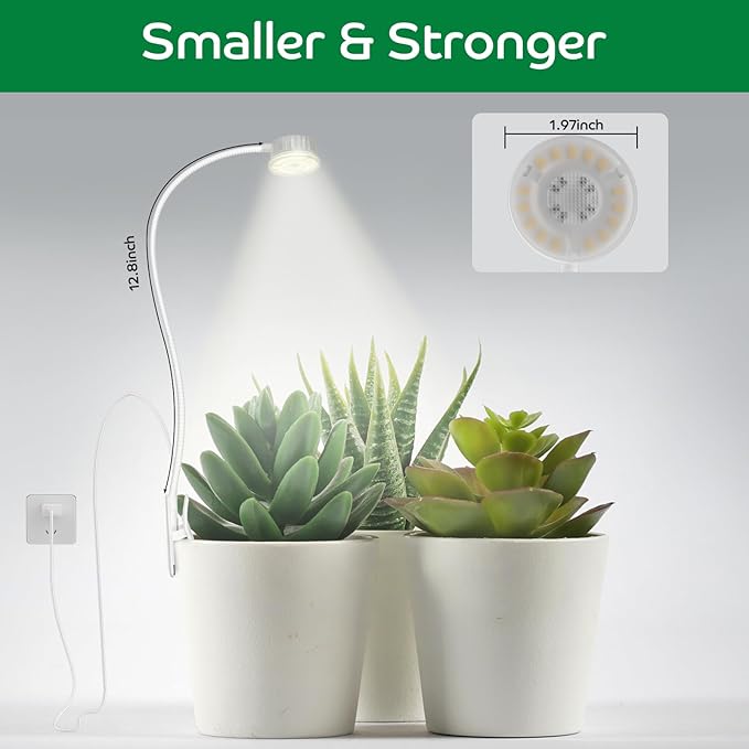 Grow Lights for Indoor Plants, Clip on Full Spectrum Plant Light, Plant Grow Lights Indoor with Adjustable Gooseneck and 10-Level Dimming, 3/9/12H Timer for Office Home (1 Pack)