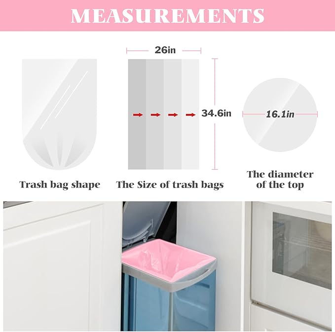 Colorful Clear Strong Tall Kitchen Trash Bags 18 Gallon 100 Counts,Fit 10,13,15,16,18 Gal Garbage Bags by Teivio, Bin Liners, Plastic Bags for home Office Bathroom,Multicolor