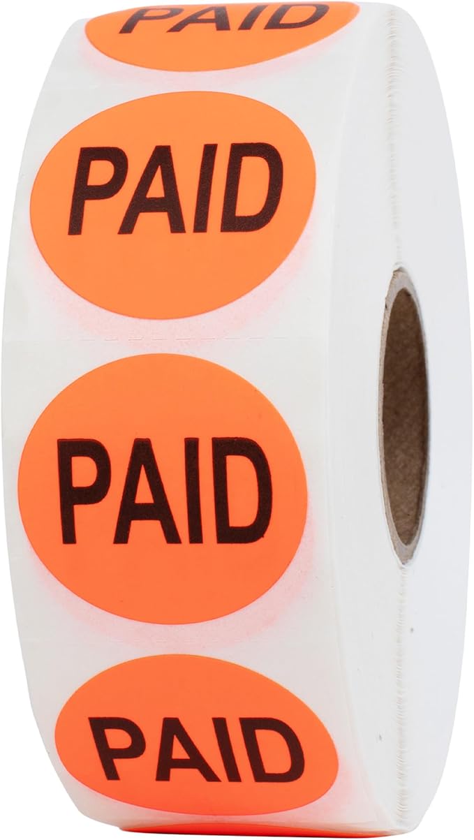 Perco Fluorescent Red 1-Inch Round Paid Promotional Retail Stickers — 1,000 Perforated Labels per Roll — for Supermarkets, Retail Businesses, Inventory Control, and Storefront Labeling — Made in USA