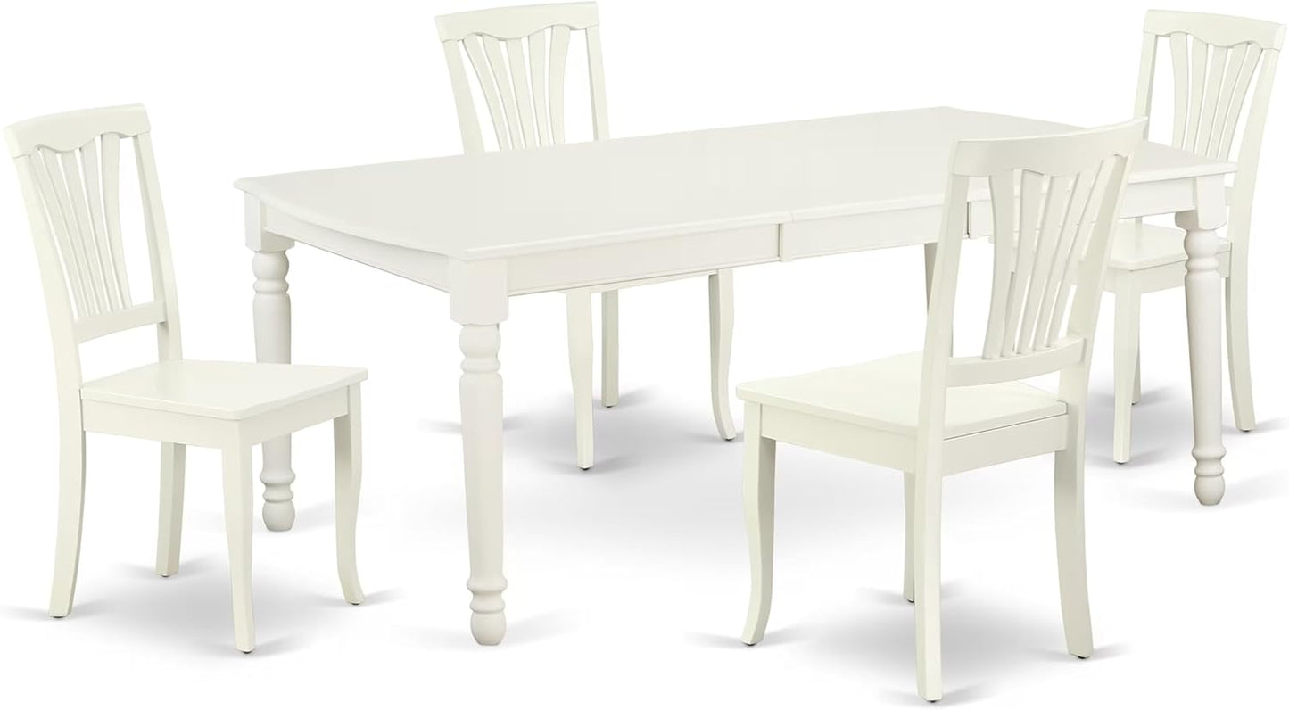 East West Furniture DOAV5-LWH-W 5 Piece Dining Set Includes a Rectangle Dining Room Table with Butterfly Leaf and 4 Wood Seat Chairs, 42x78 Inch, Linen White