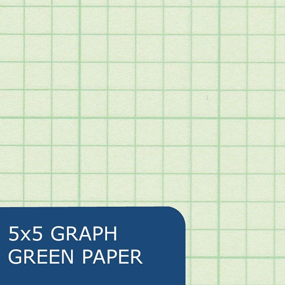 ROARING SPRING Engineering Pad, 8.5" x 11", 100 Sheets 15# Green Paper, 5x5 Printed Back Grid-to-Edge, Top Glued, 3-Hole Punched, Heavy Backing Board, Proudly Made in USA! (Case of 24)