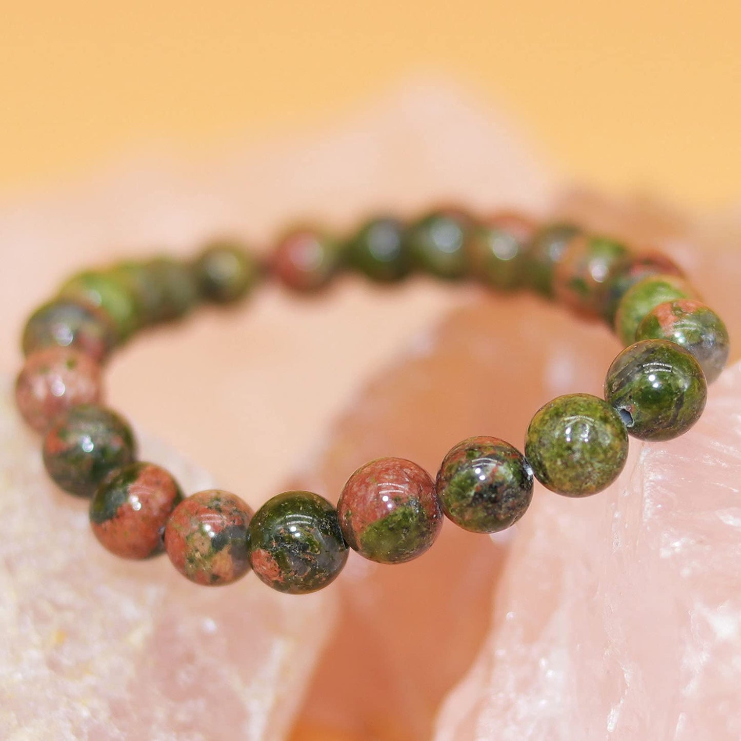 DAZCOLO 8mm Natural Gemstone Stretch Bracelet, Handmade Unisex Crystal Bracelets for Meditation, Yoga, Spiritual Healing & Positive Energy (Epidote)