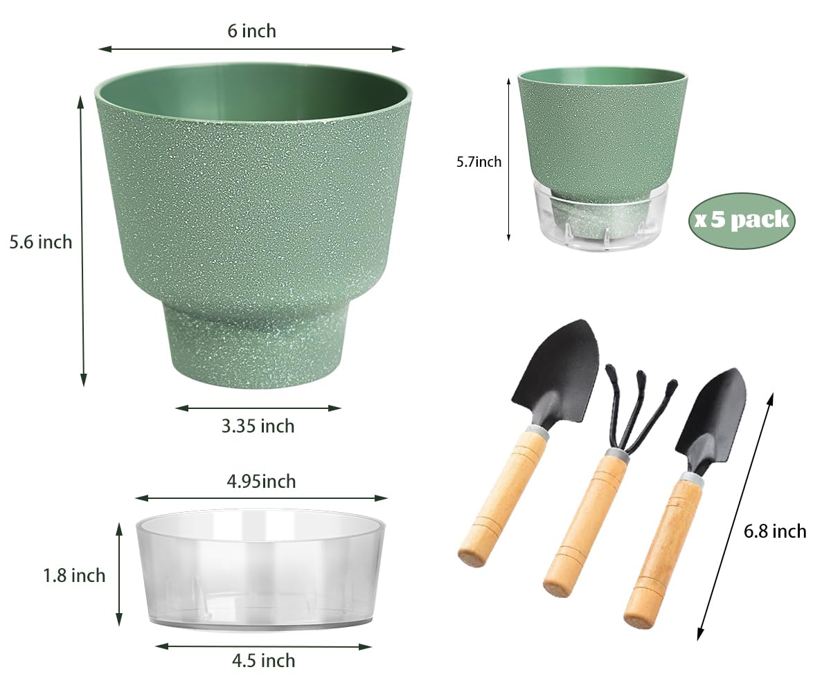HYNZ Self Watering Pots for Indoor Plants, with Visible Reservoir, 6 inch Plant Pot with Wick Rope Planter Pot for Indoor Outdoor Plants (Frosted Brick Red)
