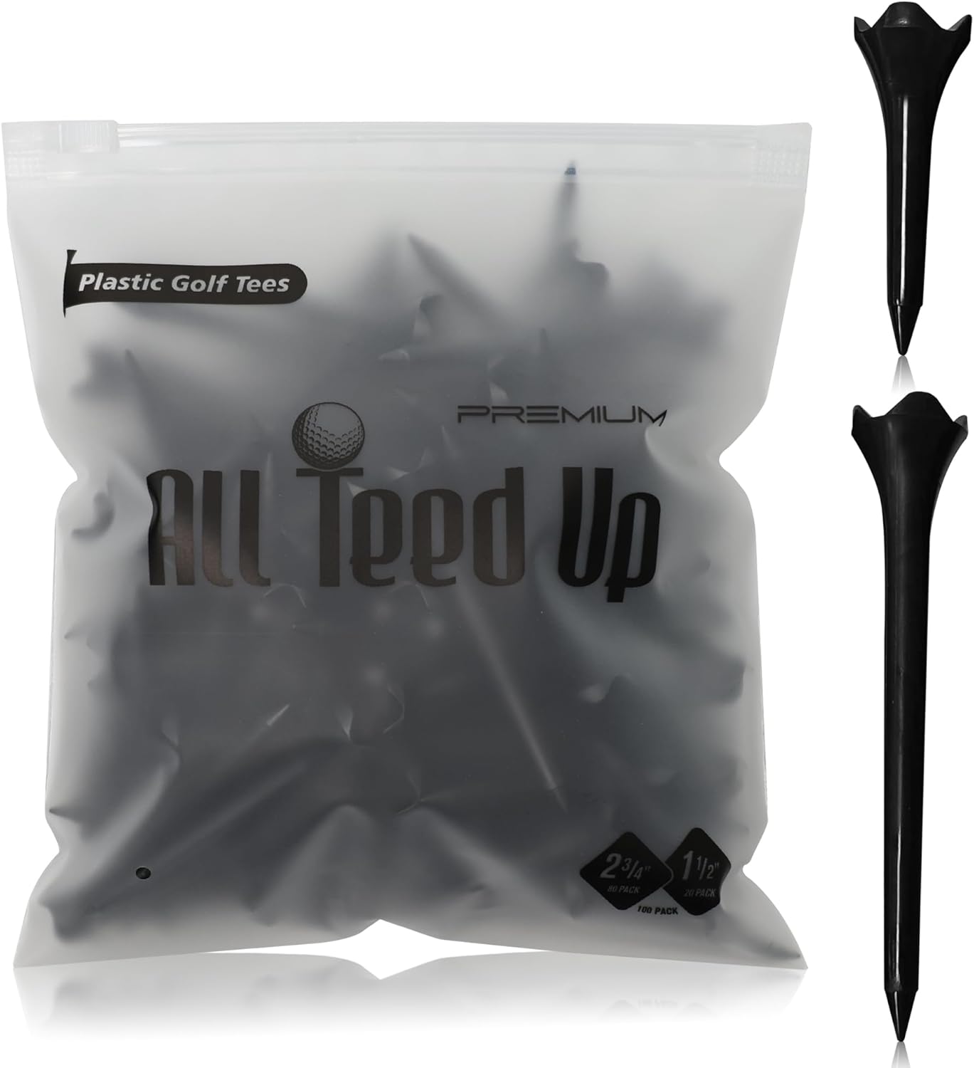 Premium Plastic Golf Tees - Black- 2.75 & 1.5 Inch Plastic Combo Pack