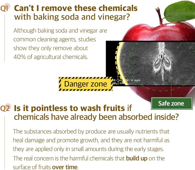 Fruit & Vegetable Wash | 1 Bottle Lasts 1 Year, Gentle Enough for Baby Food, Single Ingredient, Removes Residues, Calcium Helps Keep Produce Fresh 20x Longer
