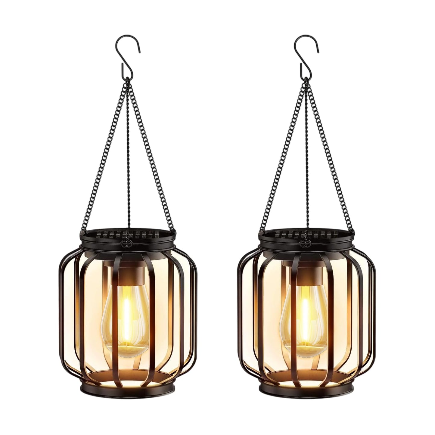 Ddlisu 2 Pack Solar Lanterns Outdoor Waterproof, Upgraded Metal LED Lanterns, Warm Light, Auto On/Off, Brighter Hanging Solar Lantern for Yard Patio Pathway Porch Garden Decor (Columnar)