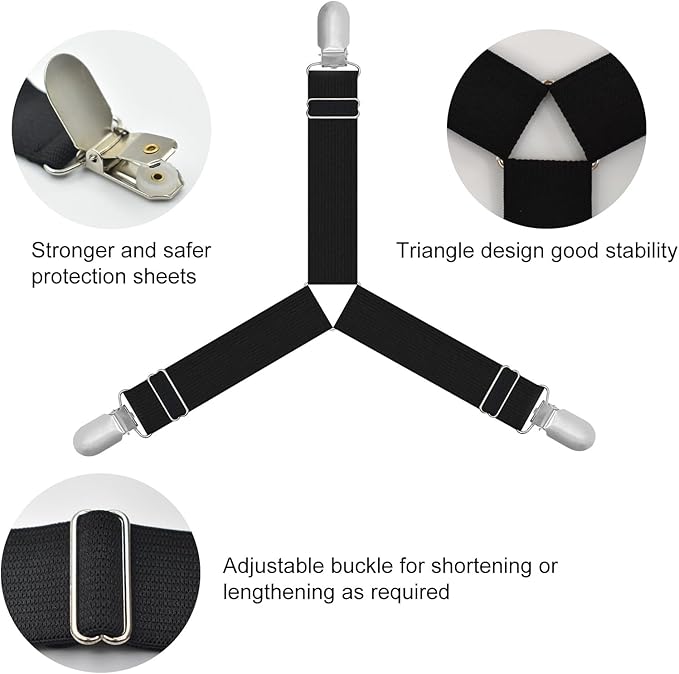 Bed Sheet Holder&Bed Sheet Straps 4 Pieces Each Keep Sheets Firm & Tight,Bed Sheet Rack with Lock Strip Easy to Install and Not Easy to Break,Sheet Holders Set Fit All Mattress Sizes(White)