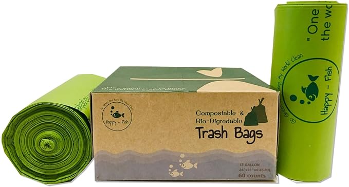 1.75-gallon (6.6L) Compostable, Extra-Thick Countertop Waste Bin Bags| Unscented Leak Proof Bags for Office, Home, Bathroom, Bedroom, Car, Kitchen, Pet(Green)1 Pack| 110 Counts. (1.75 Gallon)