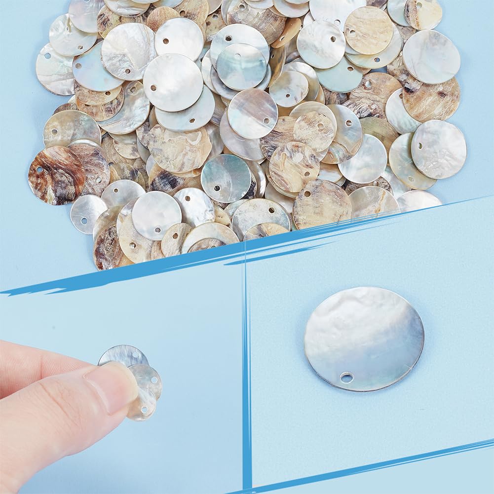 PH PandaHall 240 Pieces 3 Styles 10/12/15mm Natural Shell Beads, Flat Round Mother of Pearl Beads Shell Coin Charms Bead for Craft Making, Home Decoration, Necklace, Bracelet DIY