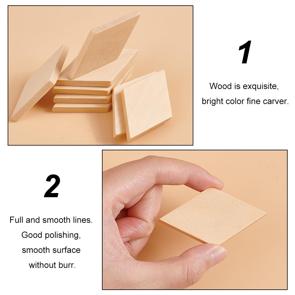 OLYCRAFT 50PCS Wood Pieces - Unfinished Natural Wood Rhombus Cutout Shape Blank Slices for DIY Crafts & Holiday Decoration - 2.3x1.3x0.2 Inch