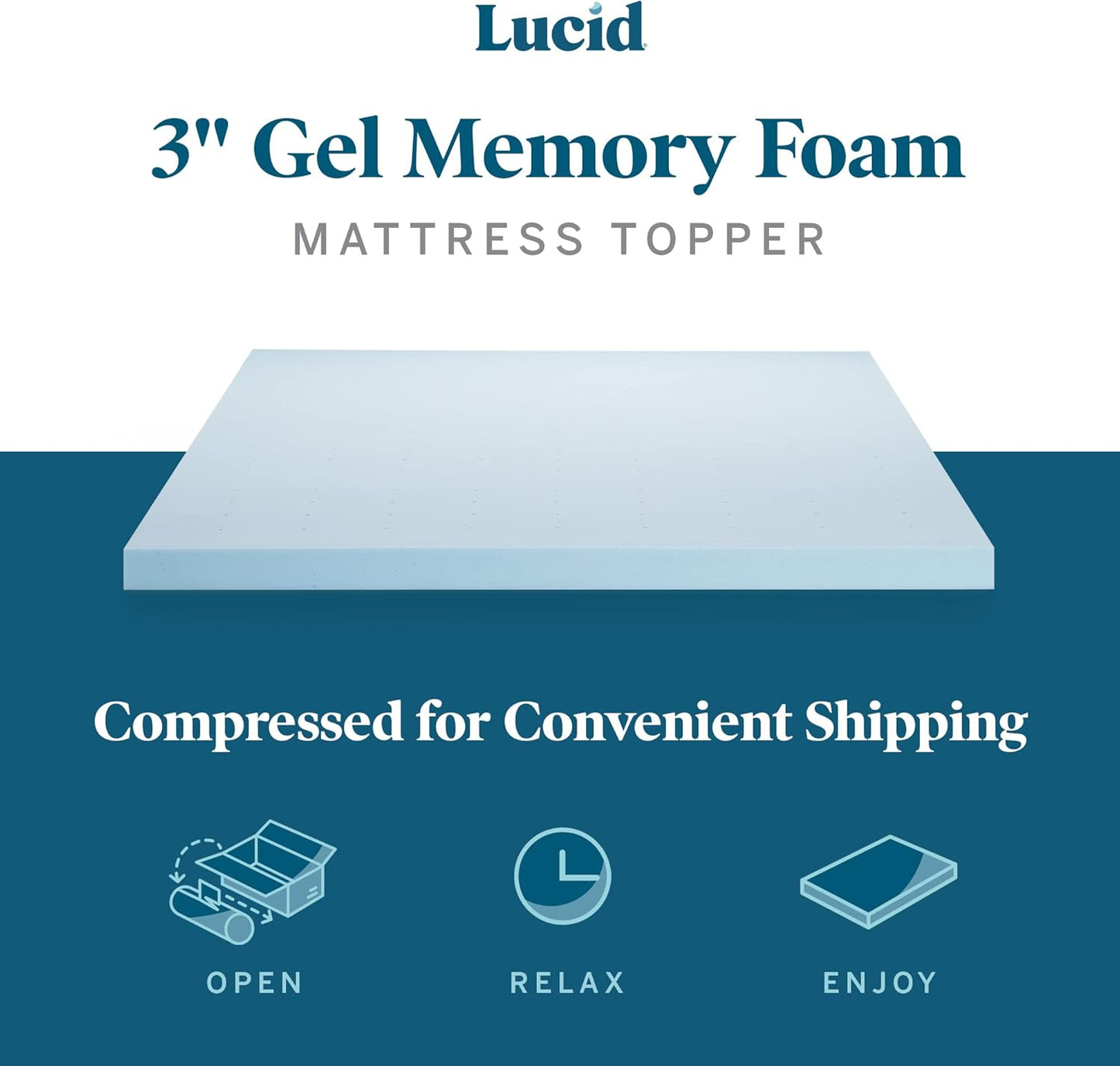 LUCID 3-inch Ventilated Gel Memory Foam Mattress Topper - King