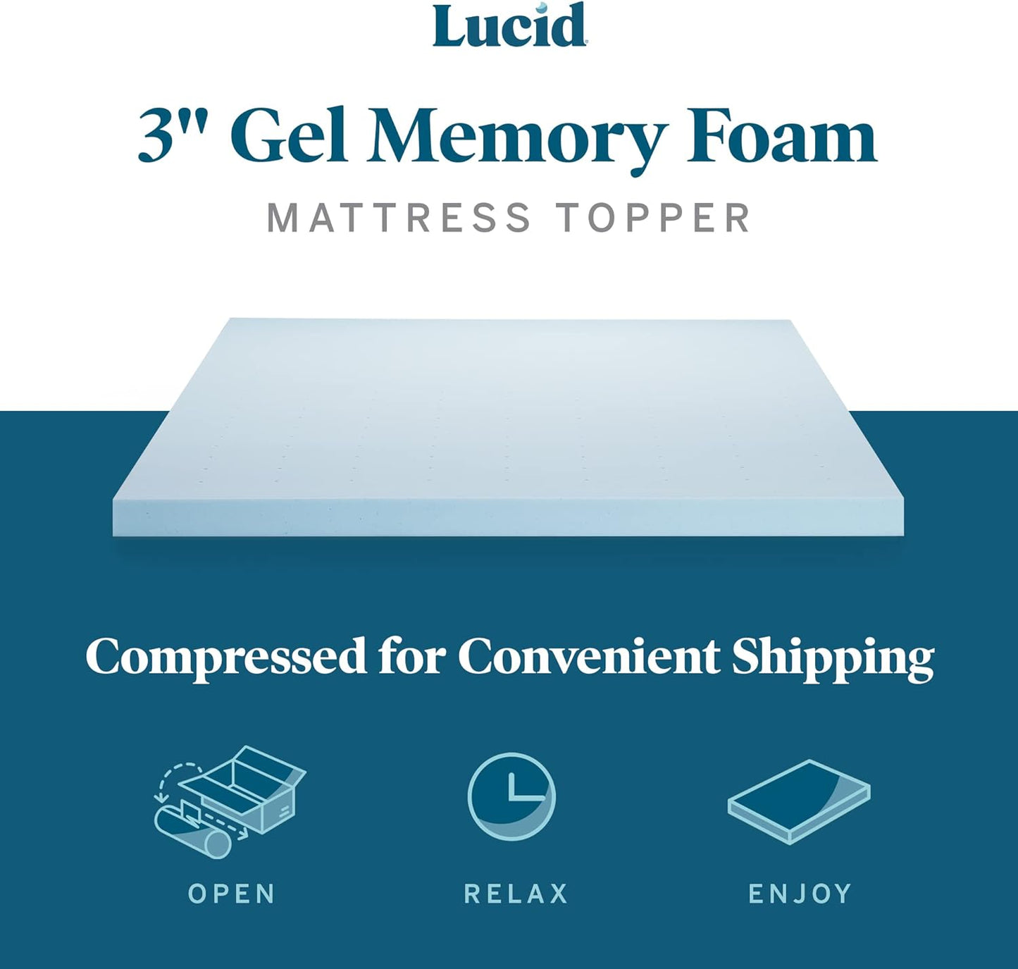 LUCID Mattress Topper, Twin XL, 3 Inch, Memory Foam - Gel Infused Mattress Topper - CertiPUR Certified