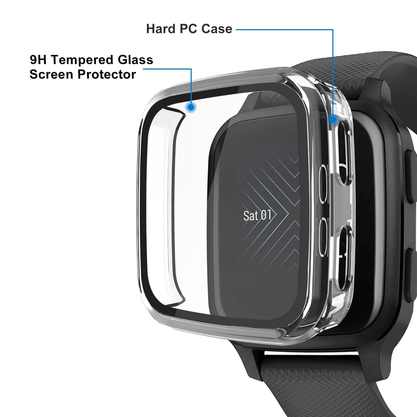 2 Packs Case Compatible With Garmin Venu Sq Screen Protector Built In 9H Tempered Glass, Nahai Hard Pc Cover Bumper All Around A