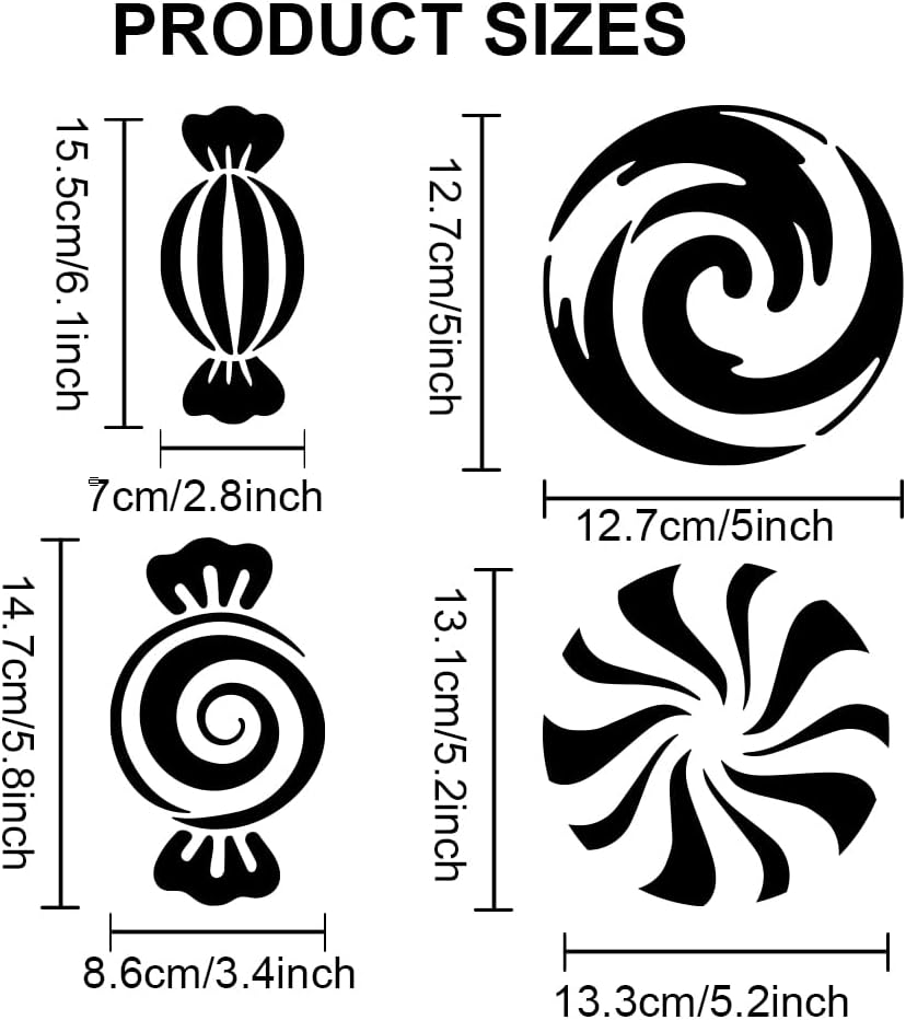 MAYJOYDIY 16 Styles Candy Mint Candy Lollipop Stencils 11.8×11.8inch Candy Theme Stencil with Paint Brush Sweet Candy Stencil DIY Candy Crafts for Birthday Xmas Holiday Decor Gift Making