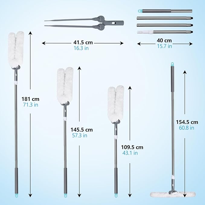 Microfiber Mop, Masthome Microfiber Duster,Cobweb Duster with Adjustable Angle Head, Extendable Duster with 60 " Long Pole, Dusters for Cleaning Ceiling Fan, High Ceiling, Furniture