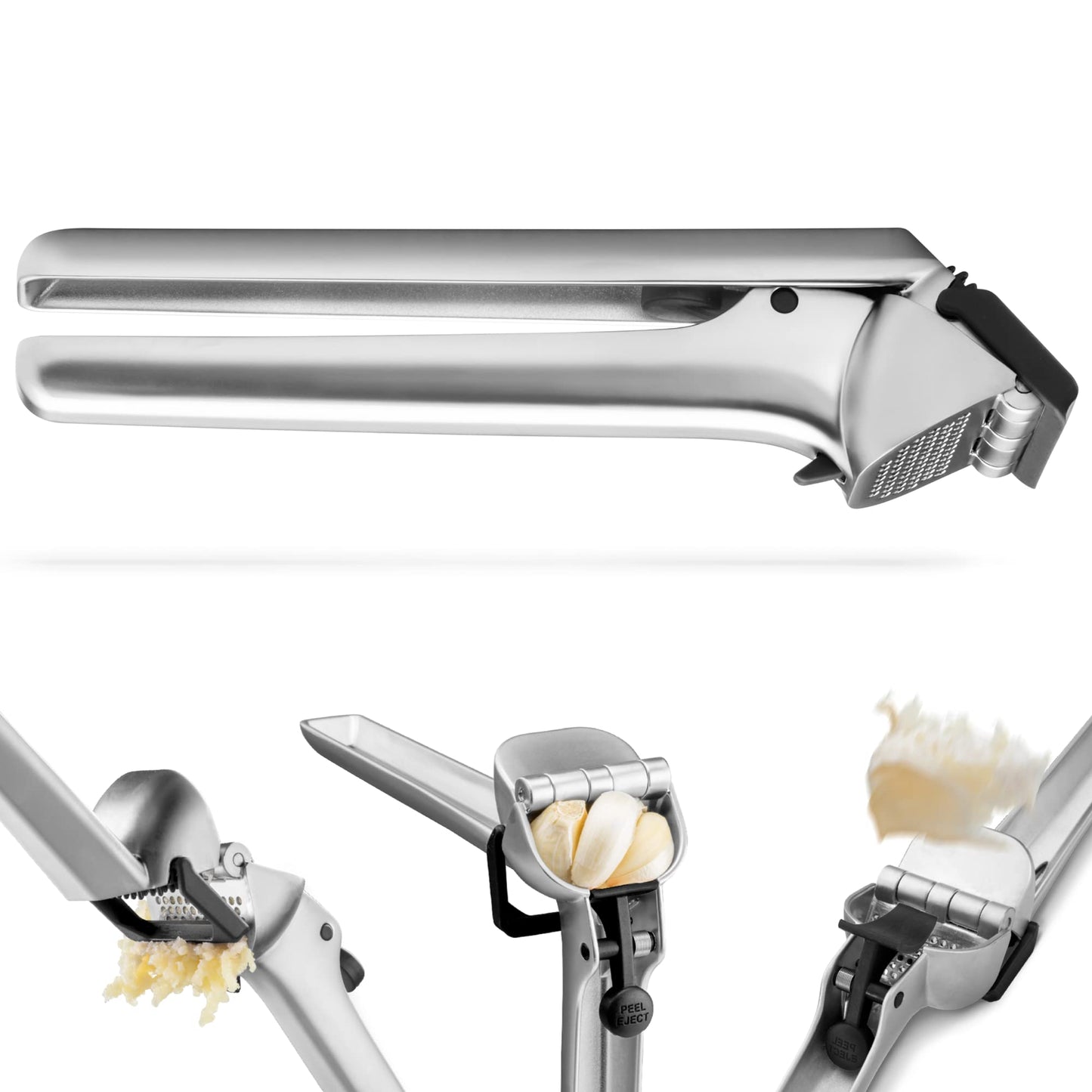 Dreamfarm Garject 2-In-1 Garlic Peeler, Garlic Press & Mincer with Garlic Peel Ejector, Chrome-Plated Zinc - Black