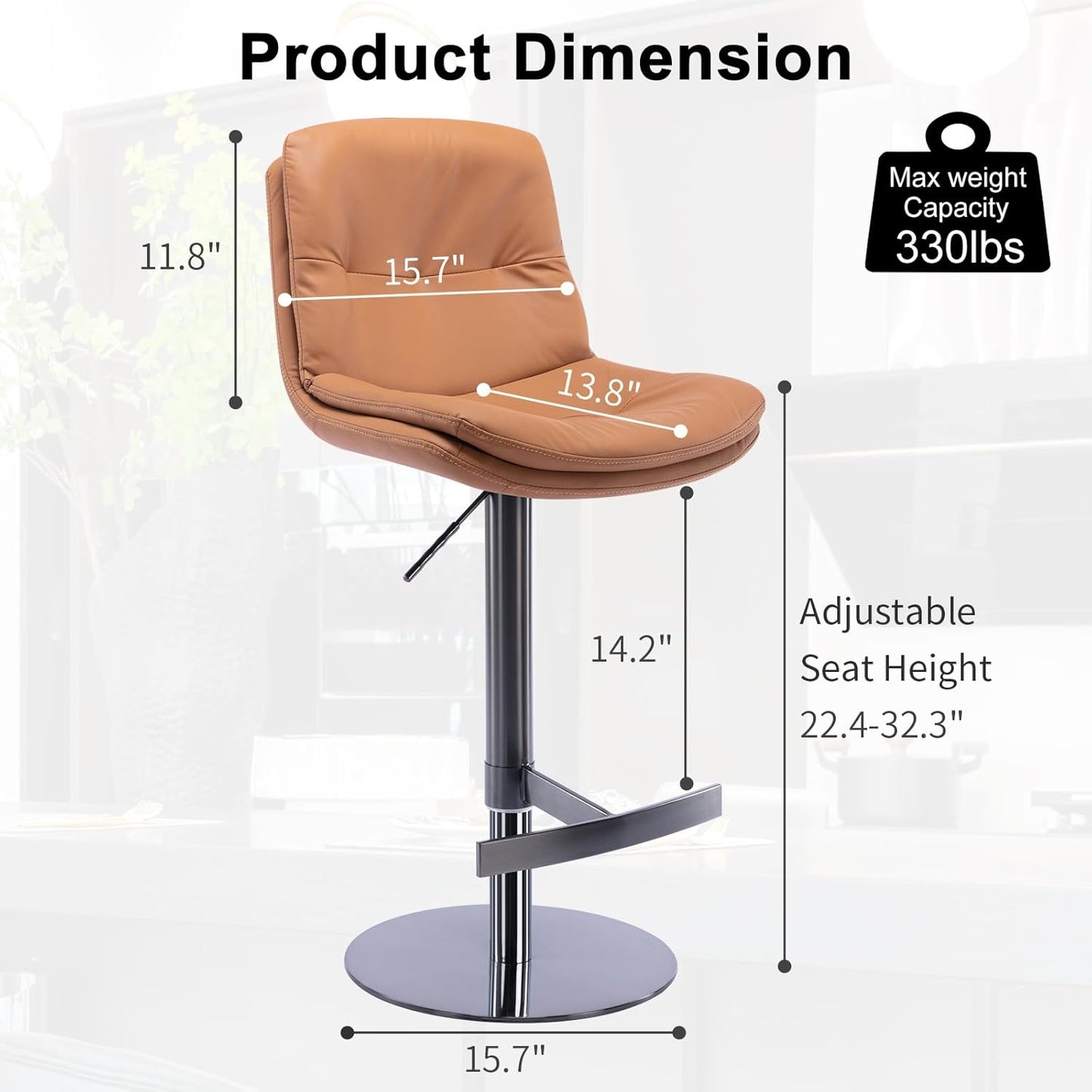 CozyRain Bar Stools Adjustable Stainless Steel Swivel Barstool with Back and Footrest,Modern Faux Leather Upholstered Bar Chairs for Home Kitchen,Bar, Counter Black/Light Brown (Light Brown)