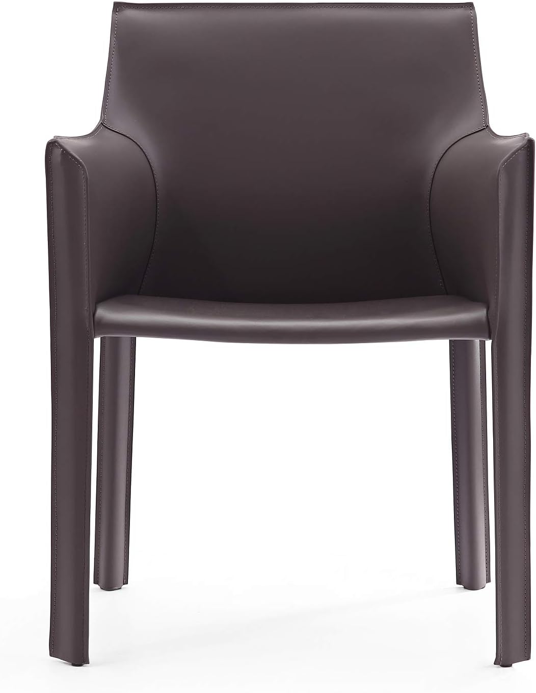 Manhattan Comfort Vogue Modern Faux Leather Dining Chairs, Metal Frame, Comfortable Padded Seat, Fully Assembled Armchair Accent Furniture, Set of 1, Grey