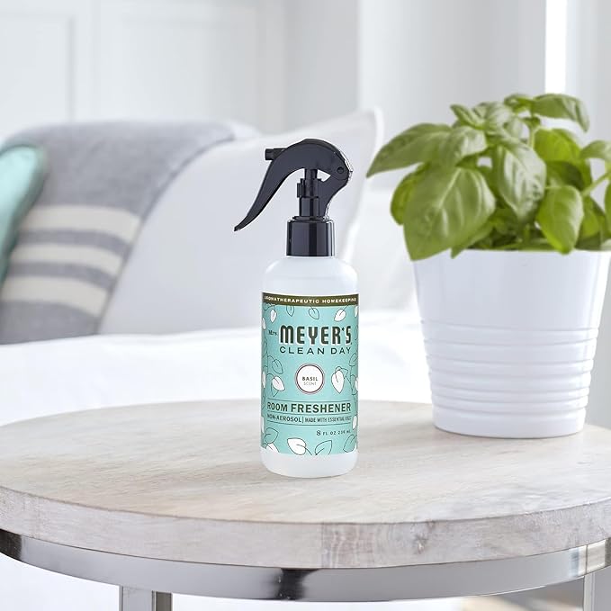 MRS. MEYER'S CLEAN DAY Room and Air Freshener Spray, Non-Aerosol Spray Bottle Infused with Essential Oils, Basil, 8 fl. oz - Pack of 3