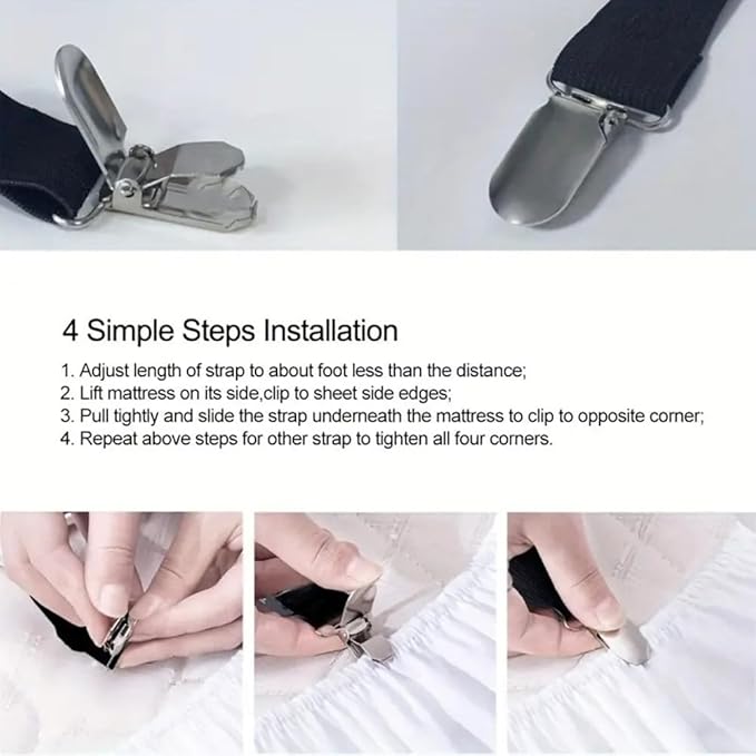 2Pcs Bed Fitted Sheet Straps Clips, Adjustable Crisscross Sheets Clip Holder Fasteners Suspenders for Mattress Cushion Cribs Elastic Sheet Strap Fitted Sheet Corner Holder (White)