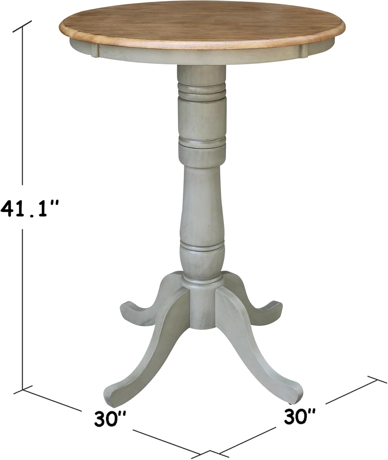 IC International Concepts 30" Round Top Pedestal Dining Table, 40.9" High, Distressed Hickory/Stone