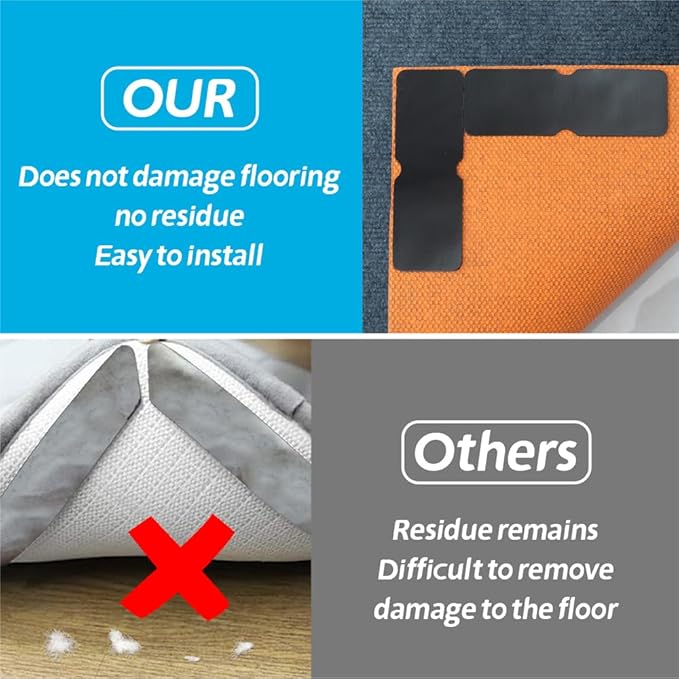 Rug Gripper for Hardwood Floors: 24 PCS No Damage Rug Tape - Anti Slip Rug Grips for Area Rugs – Secure Carpet Tape for Wood Floors, Safe & Strong Hold