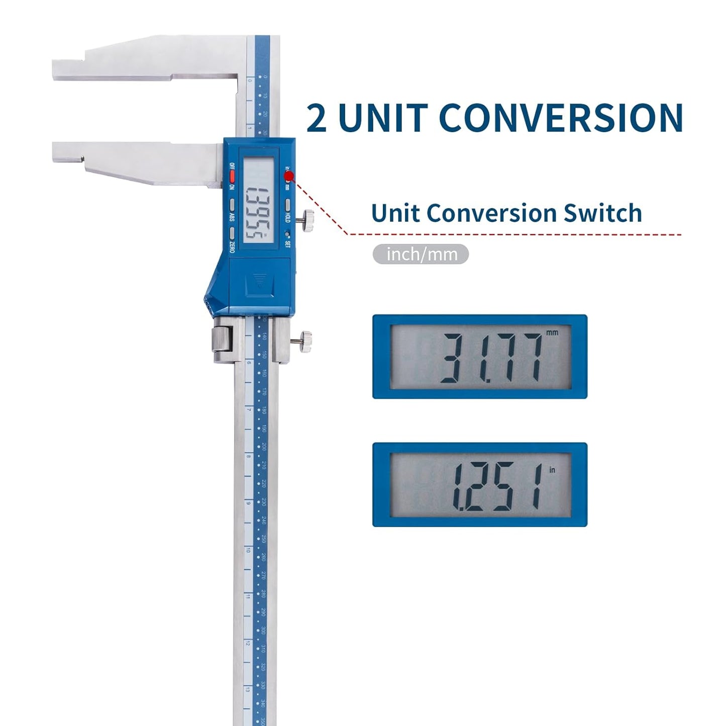 Dasqua 0-24"/600mm Heavy Duty Long Jaw Absolute Origin Digital Caliper, IP54 Stainless Steel Electronic Measuring Tool, in/mm Conversion, Accurary ±0.002"/0.05mm, Resolution 0.0005"/0.01mm
