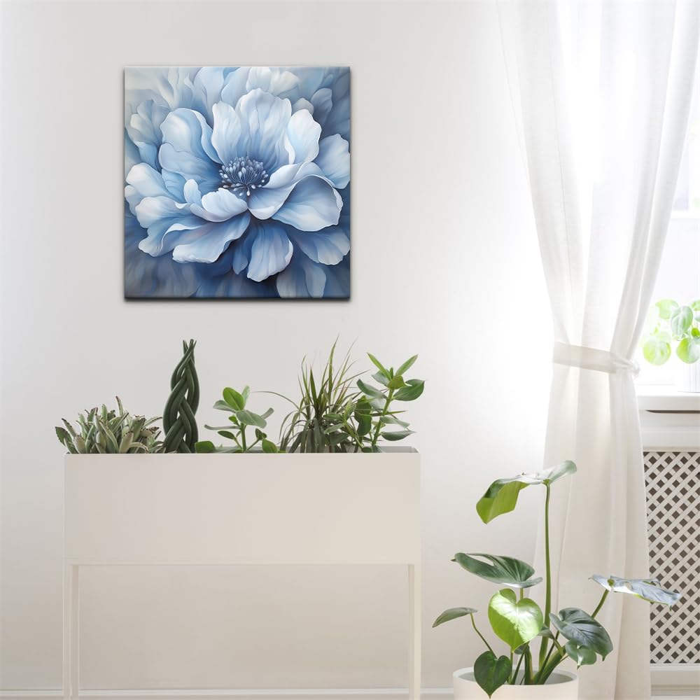 Natuyalo Framed Paint by Numbers Kit for Adults - Blue Flower DIY Adult Paint by Number Kits Flowers Acrylic Canvas Painting for Adults Beginners Art Crafts with Frame, 12x12 Inch