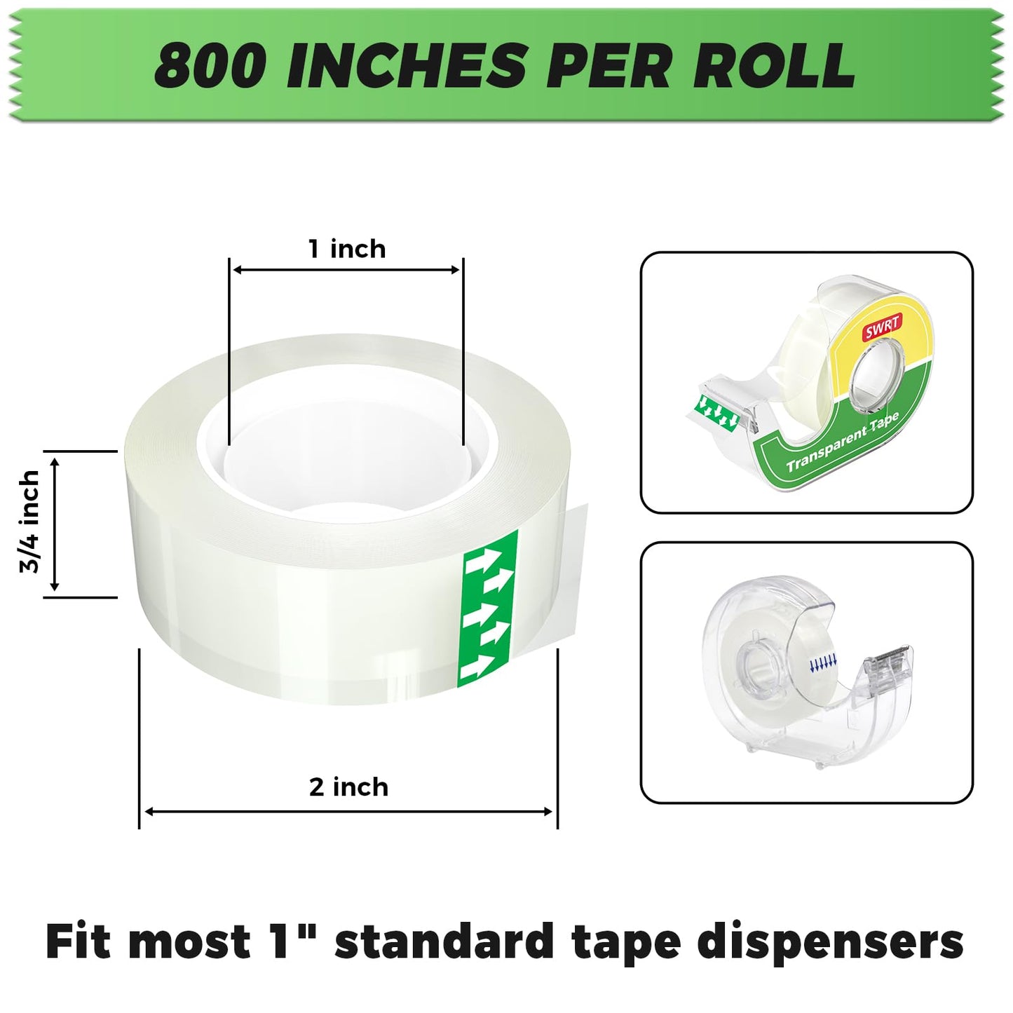 SWRT Tape, 48 Rolls Clear Tape Refills for Dispenser, Transparent Tape, 3/4 in x 800 in Tape Rolls, Strong Adhesive Tape for Gift Wrapping, Home, School & Office Tape
