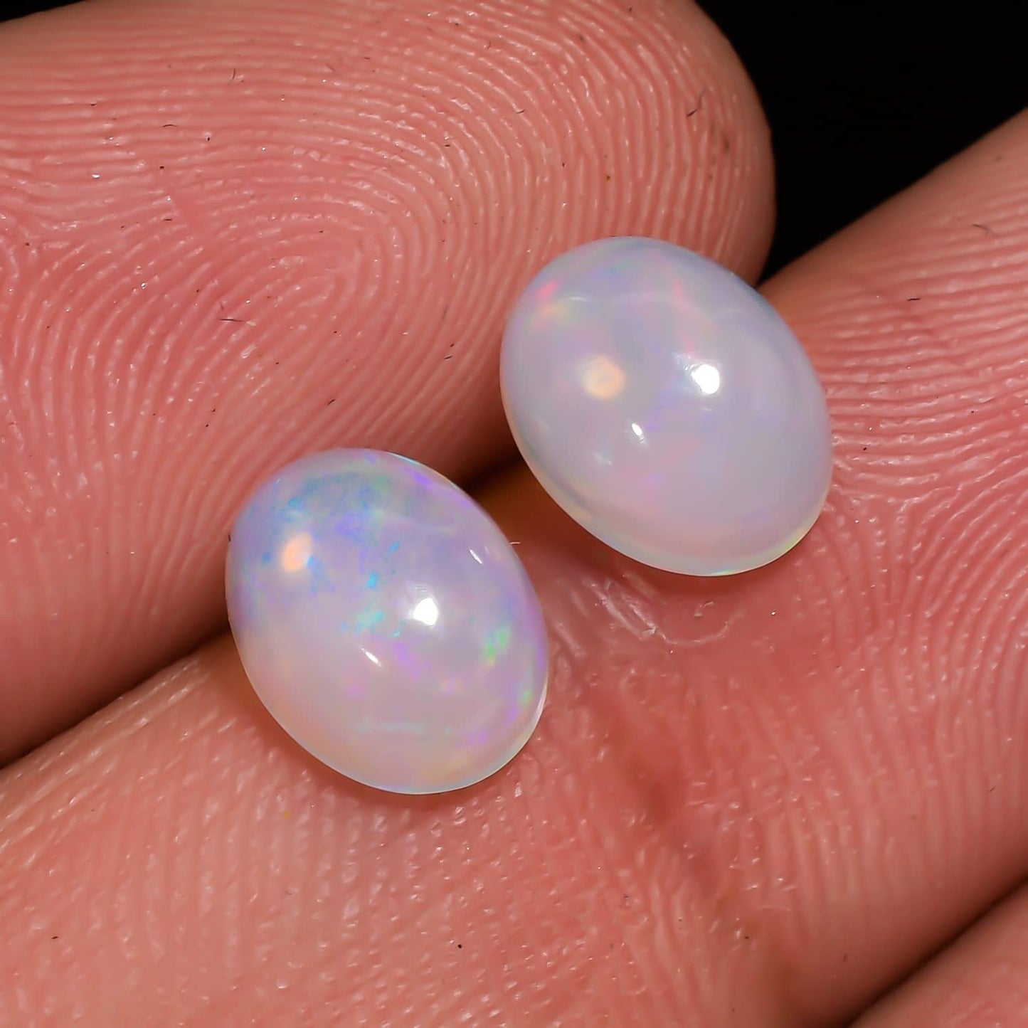 AURA GEMS Natural Ethiopian Opal Oval Cabochon, Opal Loose Gemstone For Jewelry Making, Fire Play Color Opal Oval Cabochon Cut All Calibrated Sizes (2 Stone Pack, Oval 8x6)