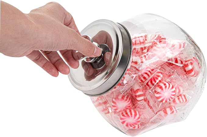 Restaurantware Vetri 0.3 Gallon Penny Jar 1 Durable Candy Jar - With Wide Spout Chrome Lid Clear Glass Cookie Jars For Kitchen Counter Dishwashable