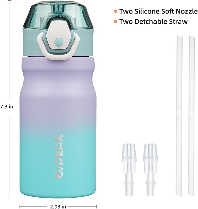 BJPKPK 14oz Insulated Water Bottle with Straw Stainless Steel Double Wall Water Bottles BPA Free Leak Proof Thermal Flask with Lockable Flip Lid,Lavender Green