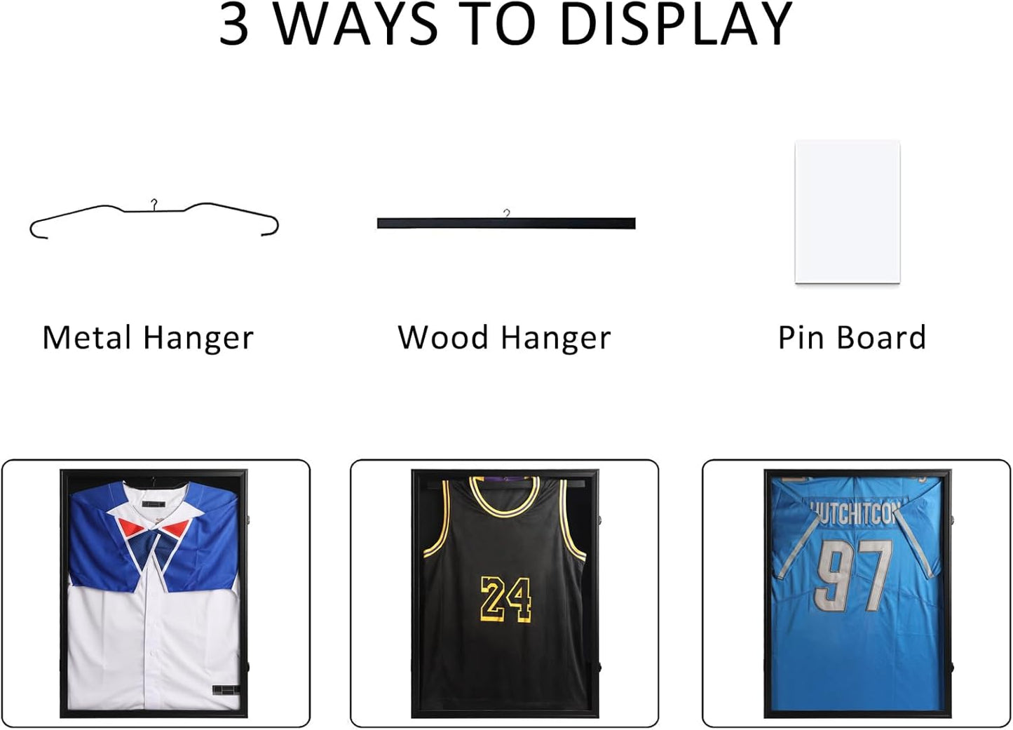IHEIPYE Jersey Frame Display Case Black Lock,Large Shadow Box Lockable with 98% UV Protection Acrylic and Hanger for Baseball Basketball Football Soccer Hockey 2XL Sport Jersey Shirt