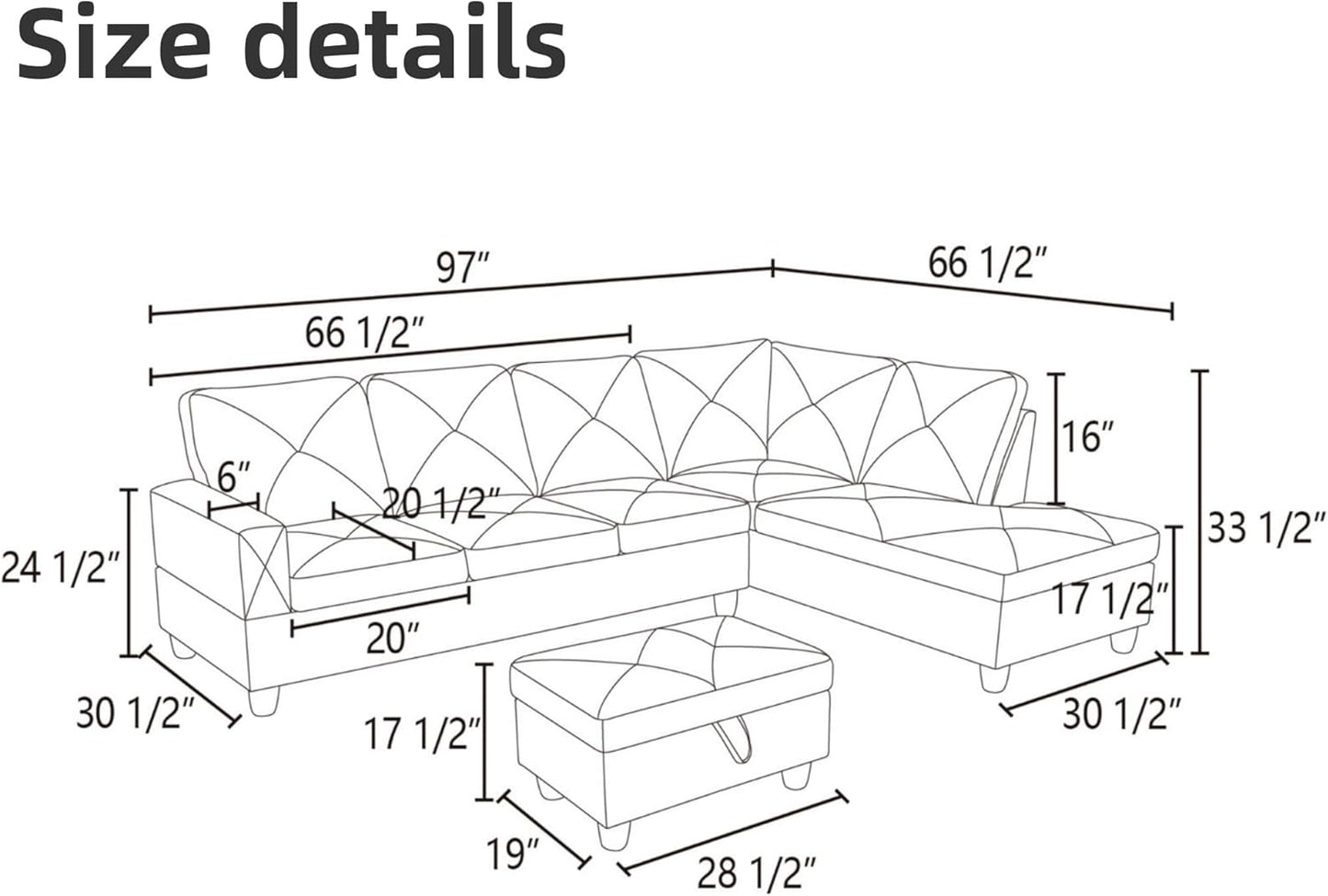 L Shaped Sectional Couch Sofa, Modern Couches for Living Room, Comfy 4 Seat Modular Sectional Sofa with Ottoman Storage for Bedroom Apartment, Gray